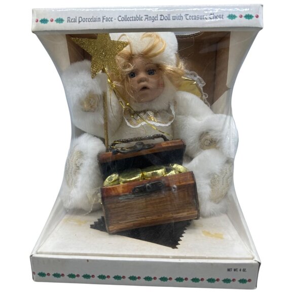 real porcelain face collectable angel doll treasure chest wonder Christmas READ - Picture 1 of 8